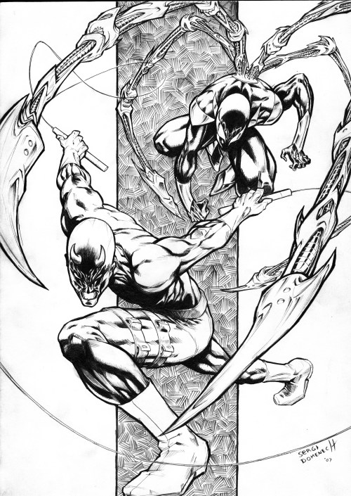 Old sketches- Daredevil & Iron Spiderman